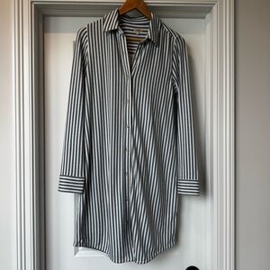 Faherty Striped Oversized Shirt Dress Blue White Button Front Tunic Size S